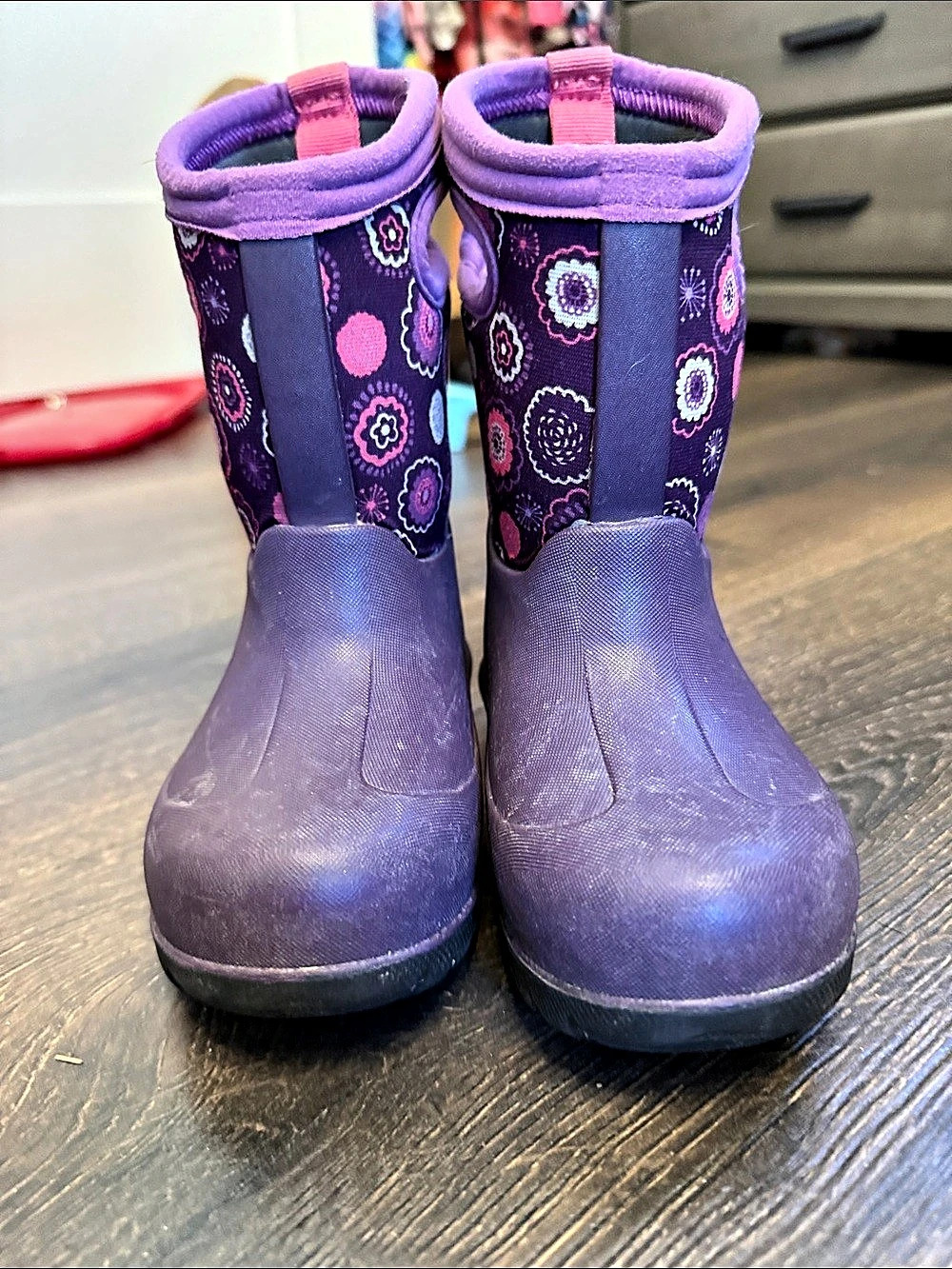 Bogs B-Eye Floral Rain Boots Girls US 8 Purple & Pink
